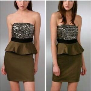 Alice + Olivia | Bethany peplum sequin strapless mini dress Women size 2 stretch